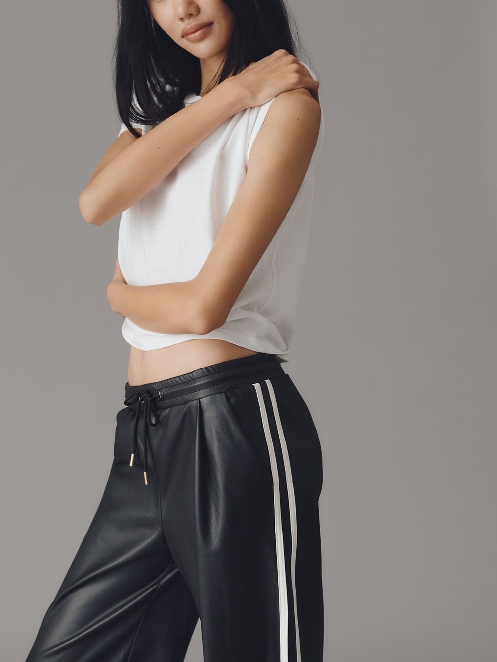 *Anthropologie Bishop + Young Faux Leather Wide Leg Track Pants - Picture 4 of 5